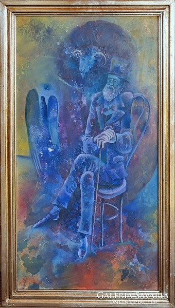 Csuta György (1952 - ) A Két Bakkecske és az Angyal c. festménye Eredeti Garanciával!