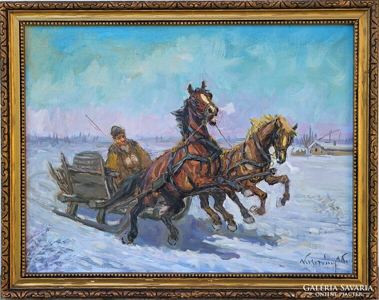 Kamiló Cluj (1936 - 2008) galloping troika c. Your painting with an original guarantee!
