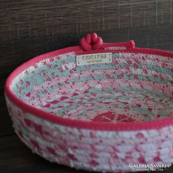 Sewn rope basket - storage bowl (fuchsia)