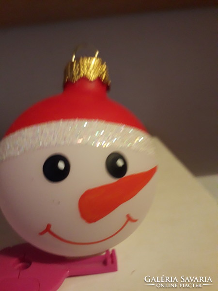 Gyönyörű extra hóember gömb 6 cm. figurális  karácsonyfadísz hibátlan