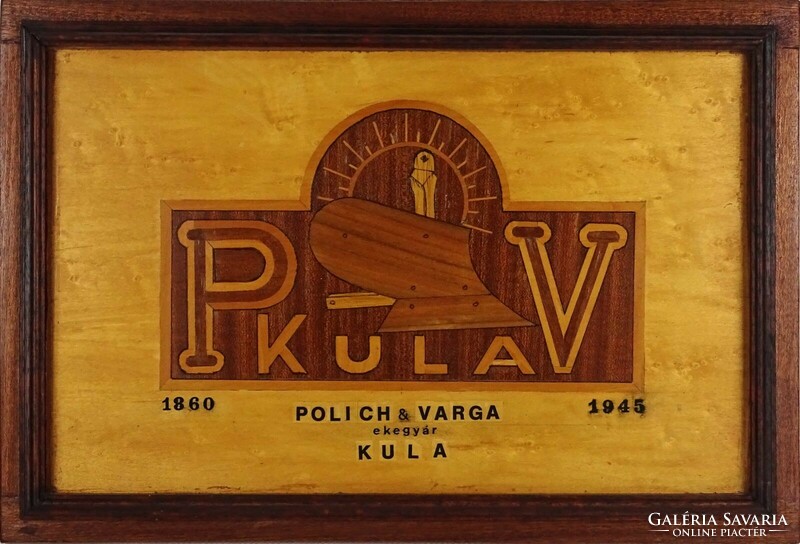 1O182 Polich és Varga ekegyár Kula intarziakép cégér 25.5 x 37 cm