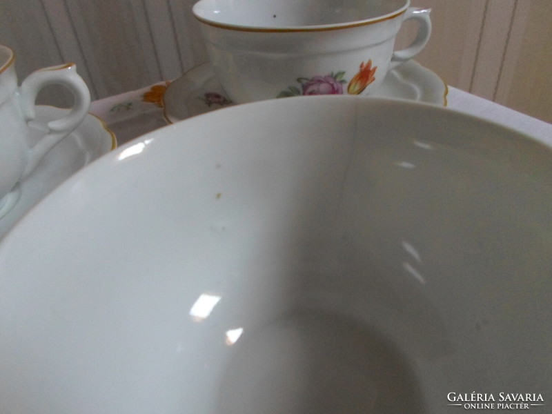Eichwald porcelain, floral tea set: pot, pourer, sugar bowl, cups, saucer plate