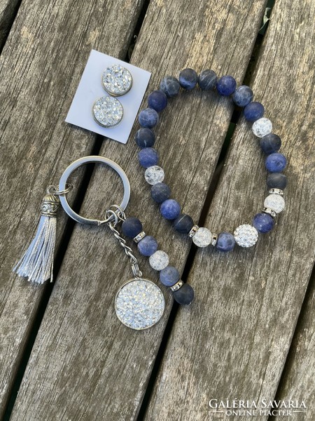 Mineral bracelet, earrings and key ring set
