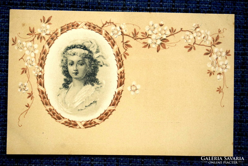 Antique greeting card lady portrait in medallion