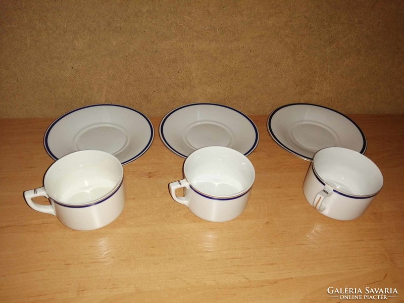 Drasche porcelain blue-gold striped coffee and tea cup with base 3 pieces in one (32/d)