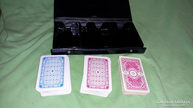 Retro leather, decorative box Hungarian card manufacturer French rummy + Hungarian card deck complete as shown in pictures