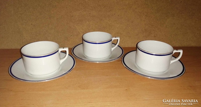 Drasche porcelán kék-arany csíkos kávés, teás csésze aljjal 3 db egyben (32/d)