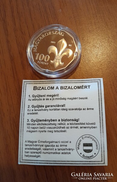 The Hungarian Scout Association is 100 years old with a HUF 100 (2012) certificate