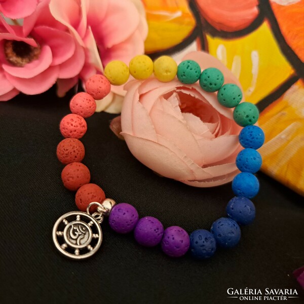 Lava stone chakra energy bracelet.