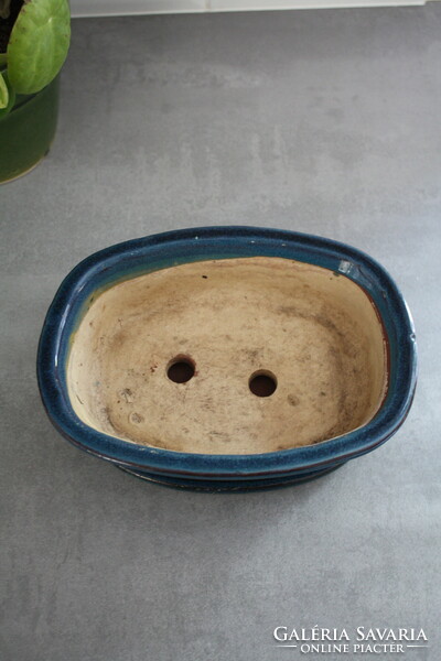 Bonsai bowl set - blue glazed, oval pot (beautiful flawless)