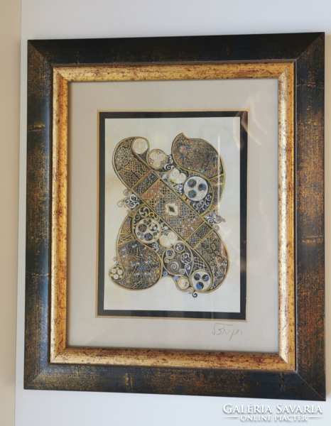 Oriental-style picture in an antique frame