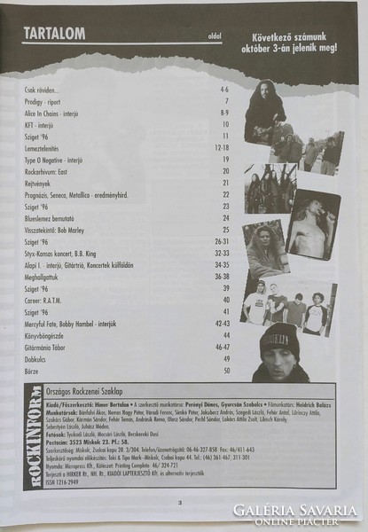 Rockinform magazin 96/9 Slash Alice Chains Prodigy Type Negative KFT East Styx Alapi Rage Against