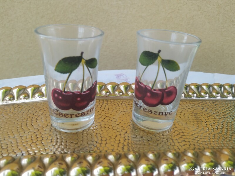 2 glass glasses for short drinks for sale! Brandy glasses with a cherry pattern