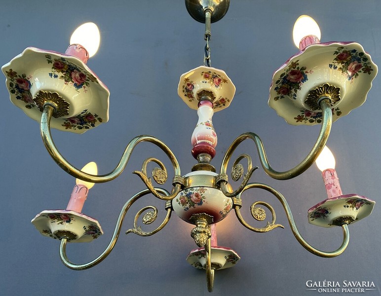 Red majolica painted chandelier, there is also a pair 1.