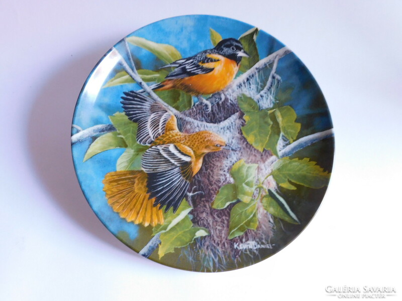 English porcelain bird plate (orange trupial) - encyclopaedia britannica collection