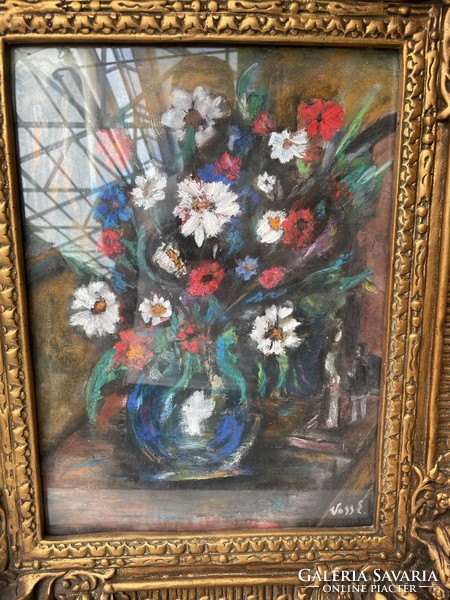 Vass Elemér jelzéssel Asztali csendélet virágokkal