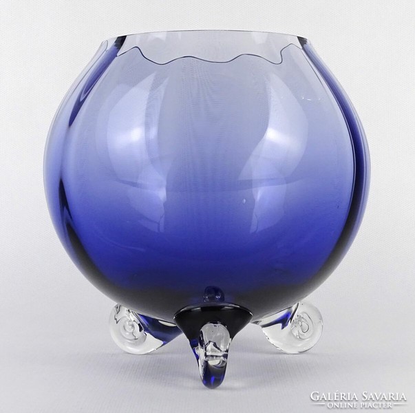 1O198 antique tinted blue moser glass centerpiece serving spherical bowl sugar bowl