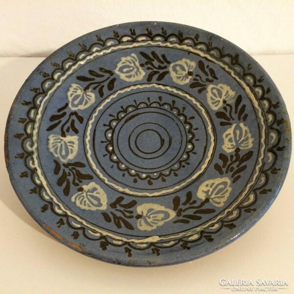 Blue floral ceramic wall plate - wall decoration 28 cm