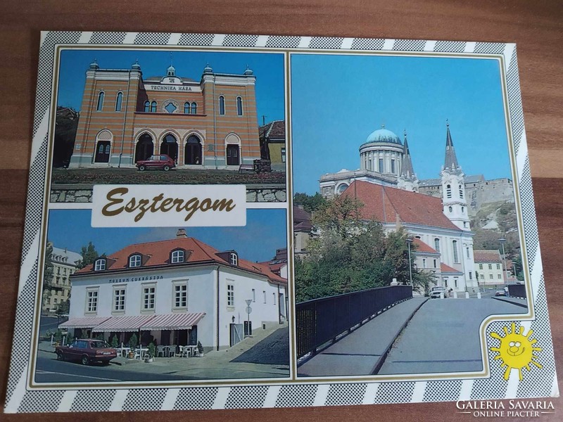 Régi képeslap, Esztergom, mozaik képeslap, postatiszta