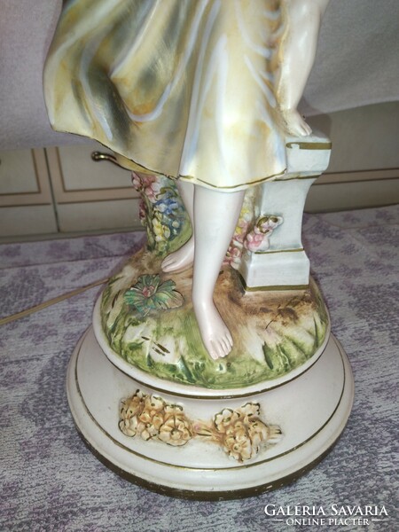 Beautiful vintage 62cm high porcelain mother and child complete table lamp