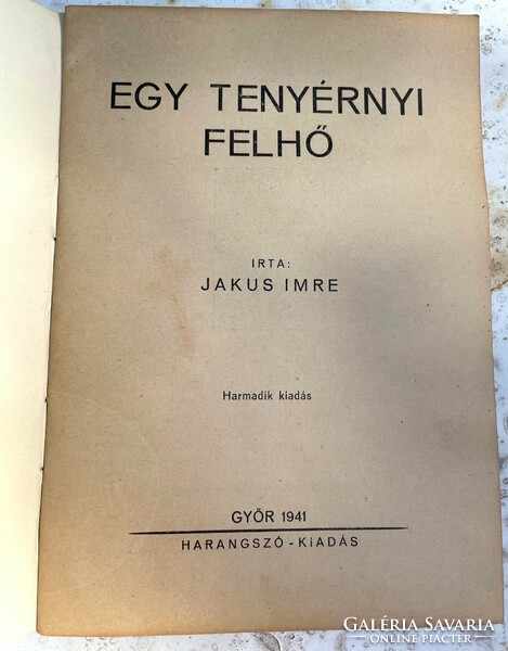 Jakus Imre Egy tenyérnyi felhő - antikvár könyv 1941.