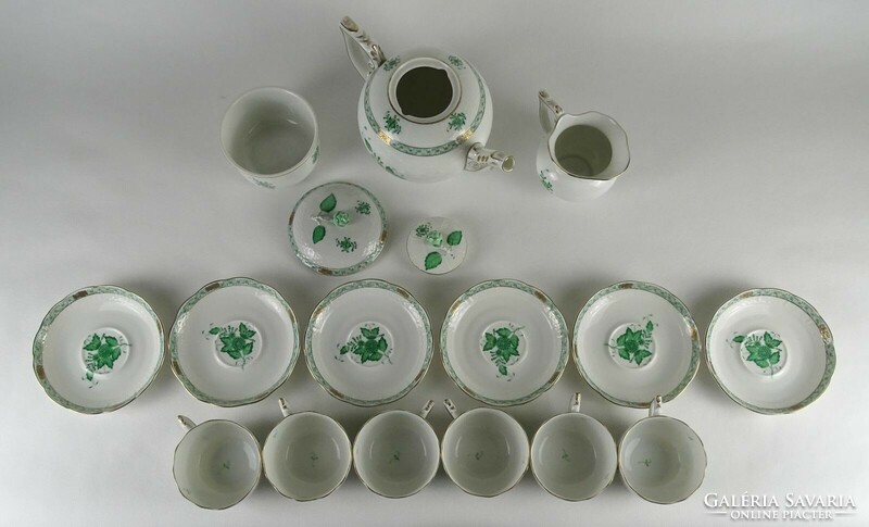 1O183 Herend porcelain with green Appony pattern tea set for 6 people