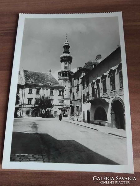 Old postcard, sopron, stornó house with the fire tower, postal clean