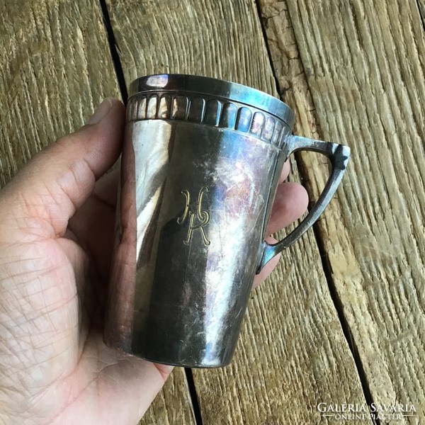 Antik ezüstözött monogramos pohár