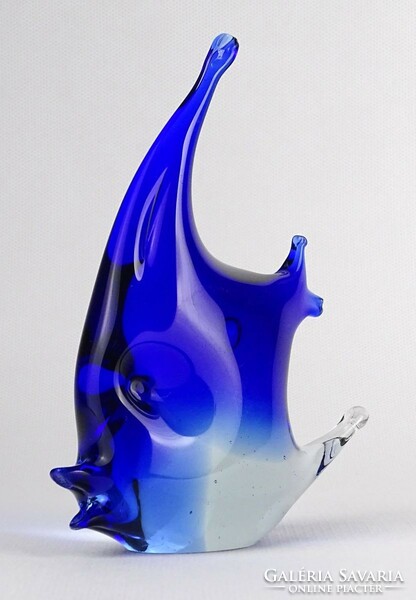 1O204 Murano blown blue glass fish 13.8 Cm