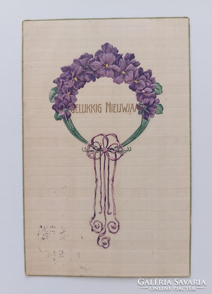 Old floral postcard art nouveau postcard violet