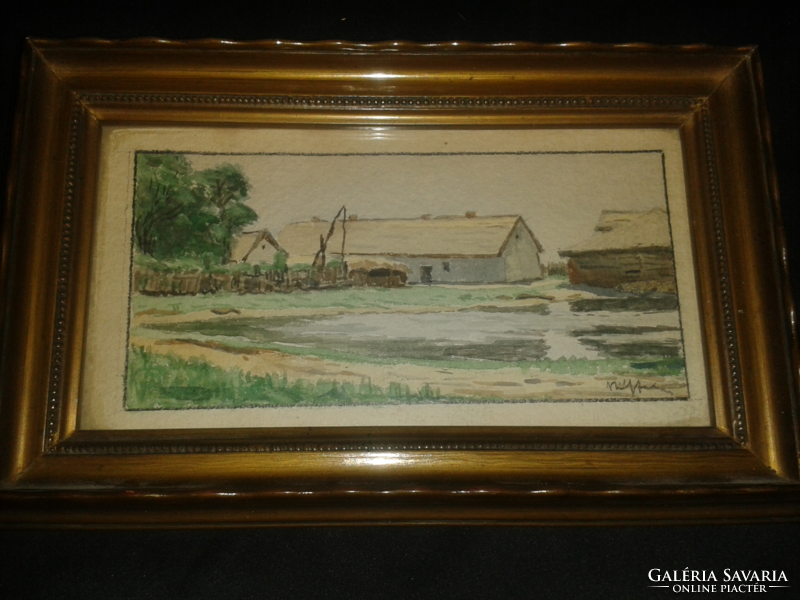 A mixed media painting depicting a farm