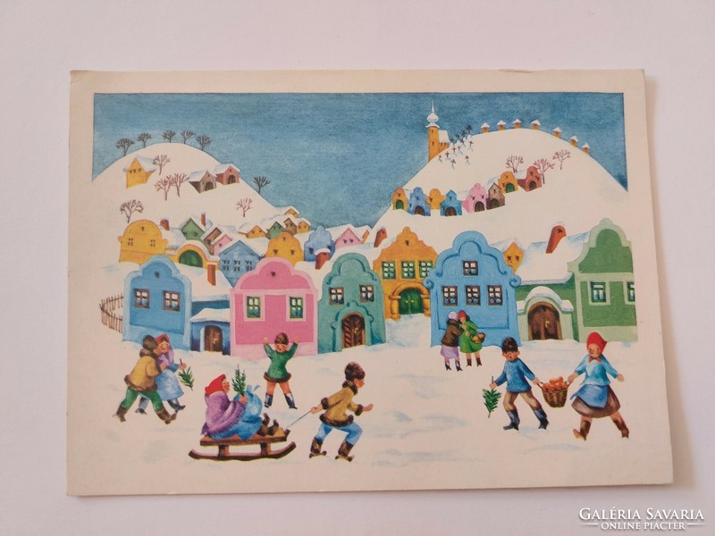 Régi karácsonyi képeslap 1985 rajzos levelezőlap