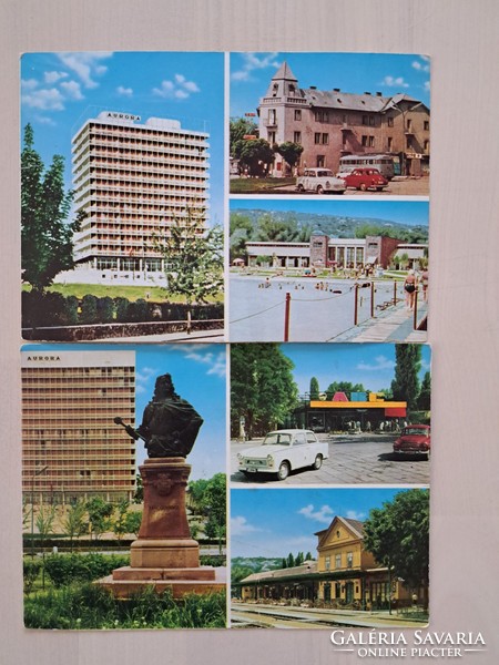Két darab retró postatiszta Balatonalmádi képeslap Trabanttal