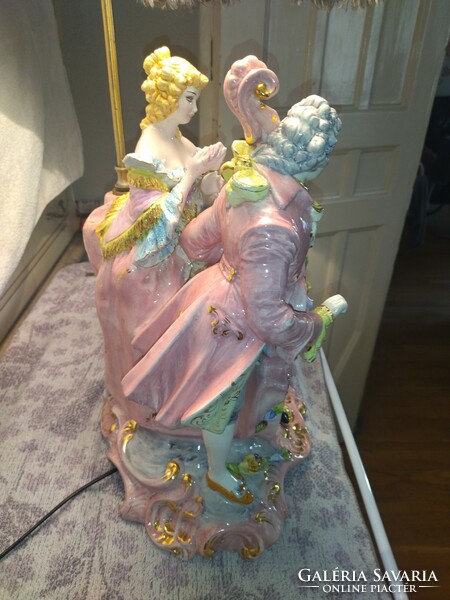 Huge fabulous baroque band vintage capadimonte porcelain complete lamp