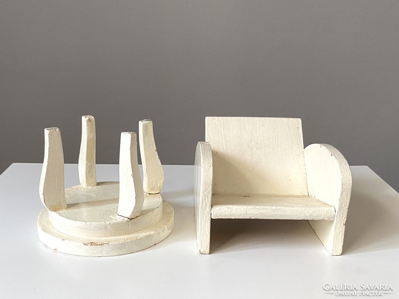 2 Pcs art deco bauhaus wooden armchair and table children's toy model test piece