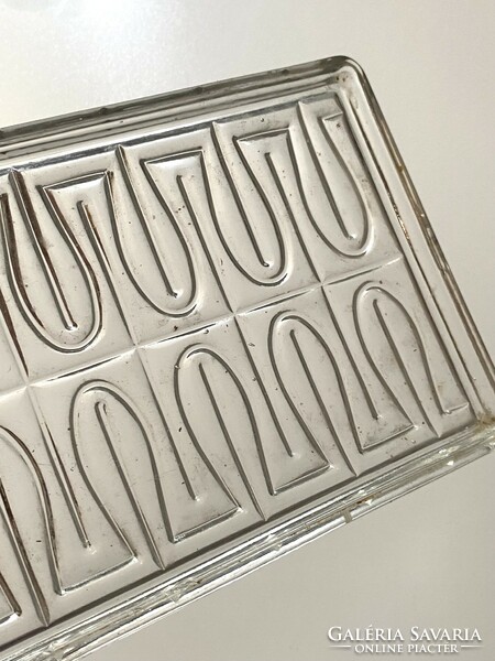 Art deco thick oblong molded glass tray 40 x 18 cm