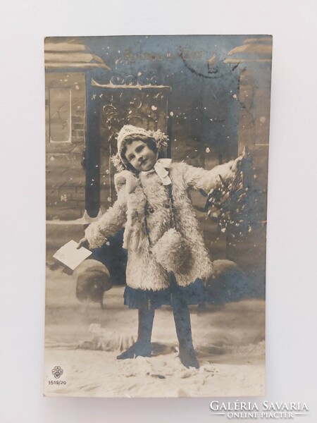 Old New Year's card 1910 photo postcard little girl