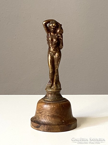 Girl with a pitcher nude female nude copper statue on a round wooden base 18 cm