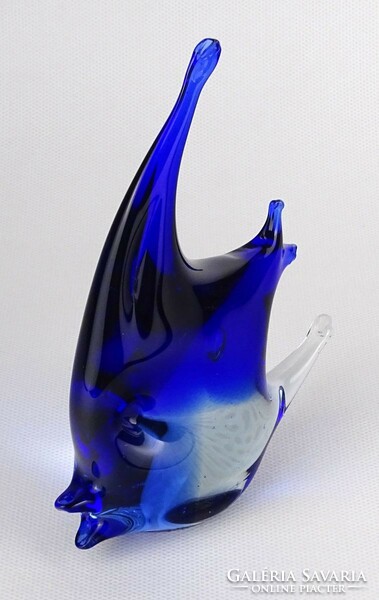 1O204 Muranói fújt kék üveg hal 13.8 cm