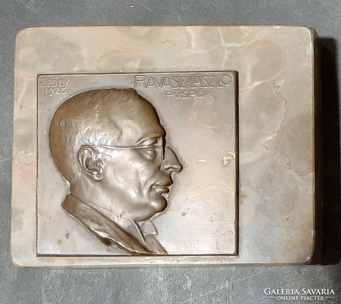 Sződy szird: cunning Bishop László - marked bronze plaque, 1925