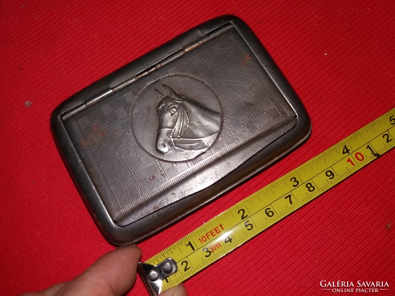 Antique horse head embossed alpaca tobacco holder / burnót snuff box as shown in the pictures