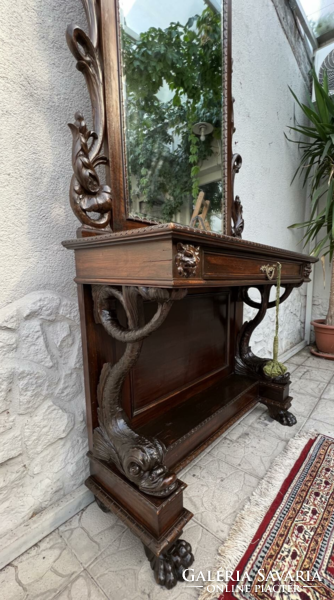 Antique treasures of Italy - carved Renaissance castle mirror with console table for sale - available for rent