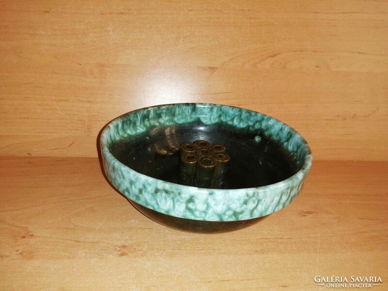 Iparművész kerámia ikebana váza - 7 cm magas, átm. 17  cm (24/d)
