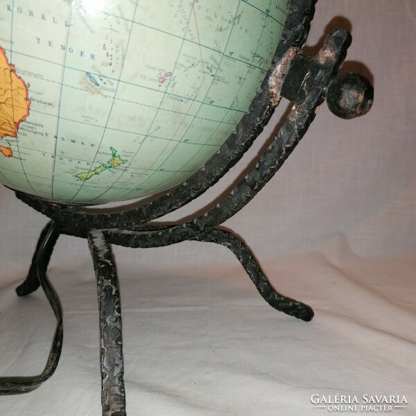 Cartographic company globe with wrought iron stand 39.5 cm