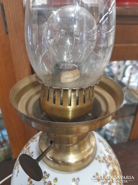 Rare raven house electrified porcelain kerosene table lamp. 60 Cm.