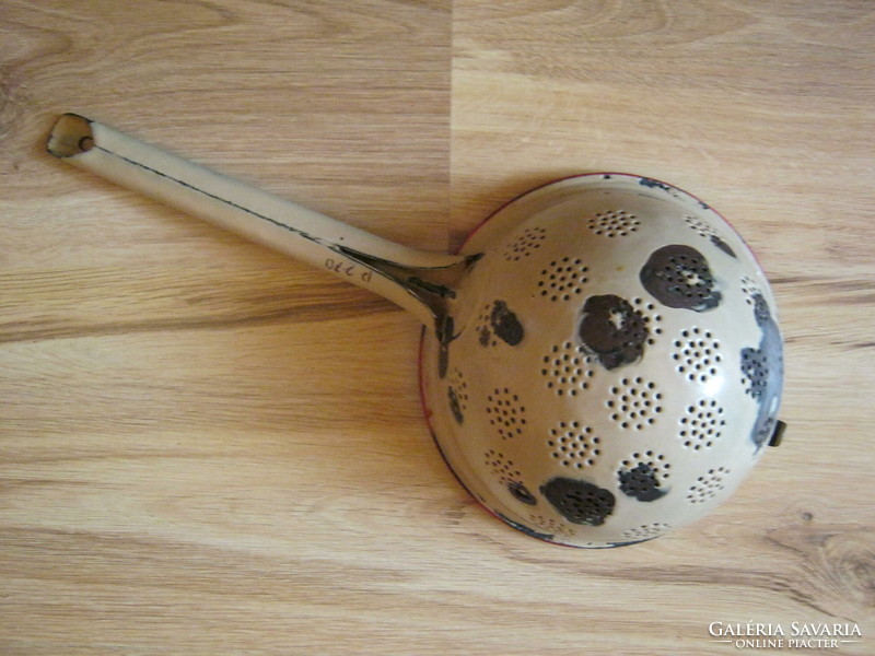 Old pasta strainer with enamel handle farmhouse decoration