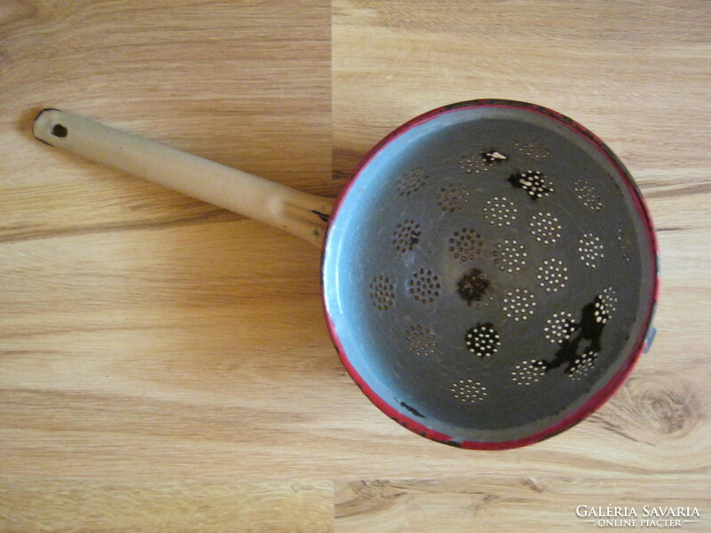 Old pasta strainer with enamel handle farmhouse decoration