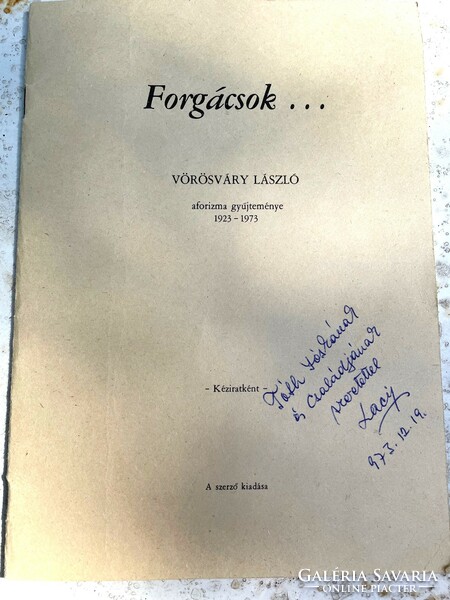 László Vörösváry collection of aphorisms 1923-1973 autographed antique book