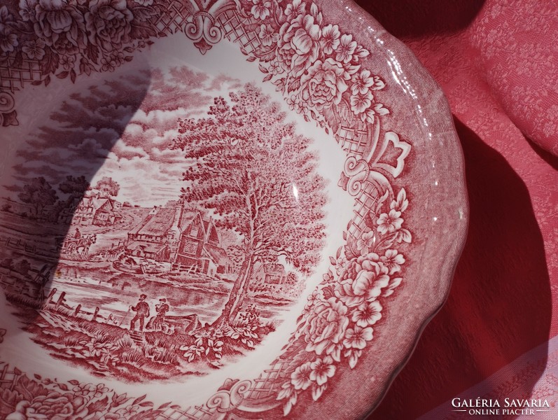 English scene porcelain deep cabbage offering bowl, centerpiece