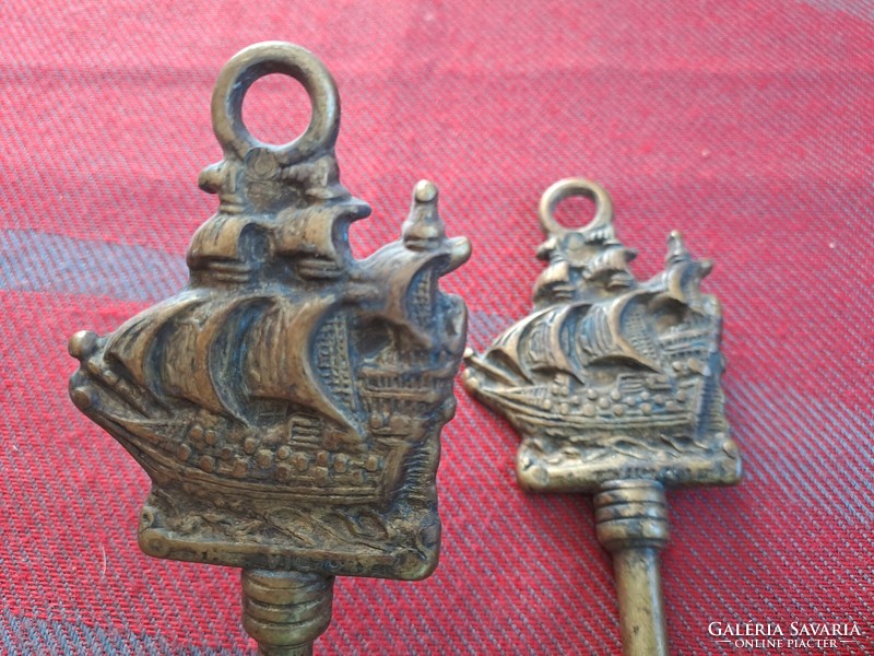 Eternal life! :) Rare, antique, ship handle copper / bronze fireplace cleaning set